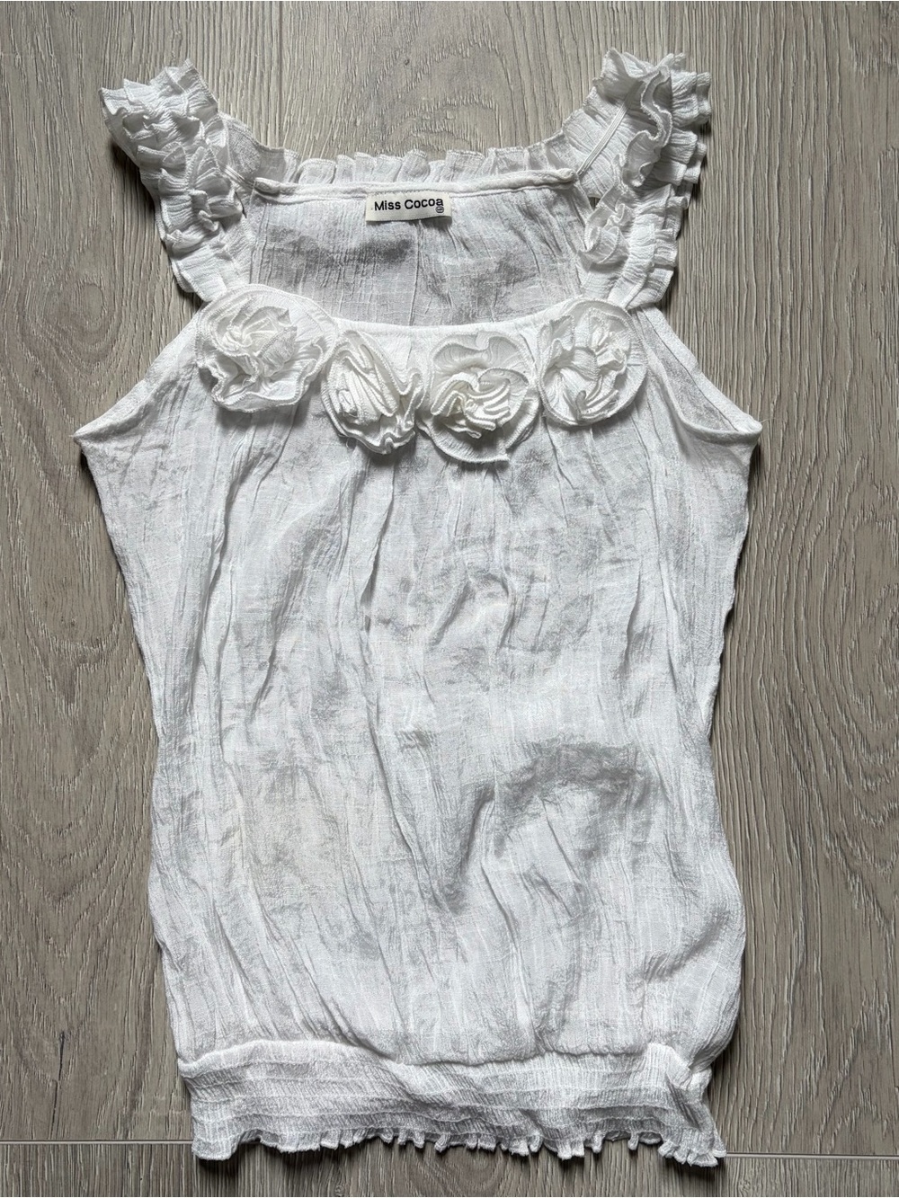 White Ruffle Floral Tank Top